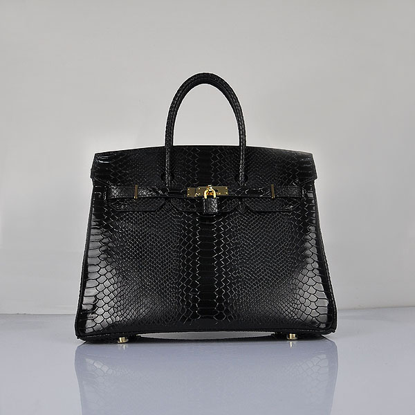 Hermes Birkin 35CM Togo Snakeskin Leather 6089 Black Handbag Gol